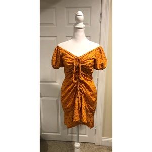 Peasant Drawstring Puff Sleeve Ruched Mini Dress